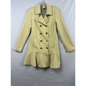 Cabi Peplum Pea Coat Womens XS Yellow Geometric Double Breasted 6249